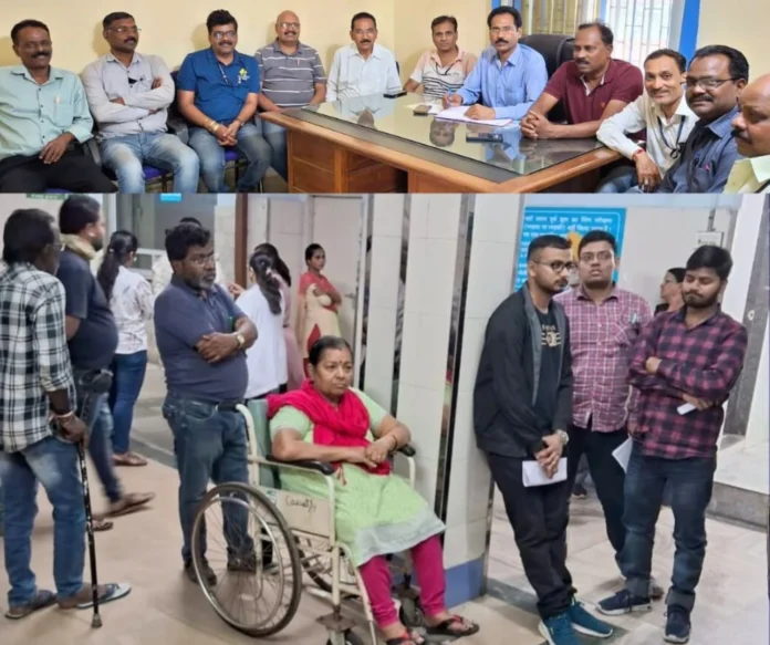 INTUC leaders angry over the disorganization of Sector 9 hospital, standing and waiting for ultrasound, no seating arrangement INTUC leaders angry over the disorganization of Sector 9 hospital, standing and waiting for ultrasound, no seating arrangement